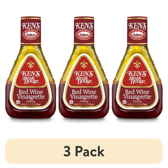 (3 pack) Ken's Steak House Red Wine Vinaigrette Salad Dressing 16 fl oz