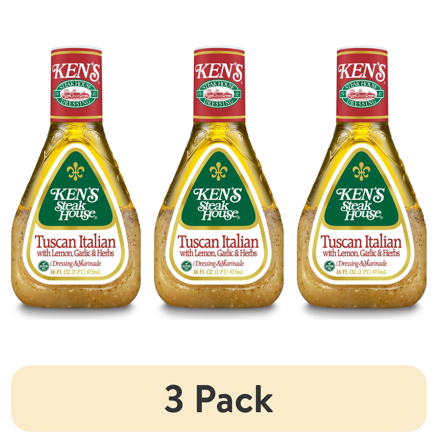 (3 pack) Ken's Steak House Tuscan Italian with Lemon, Garlic & Herbs Salad Dressing & Marinade 16 fl oz