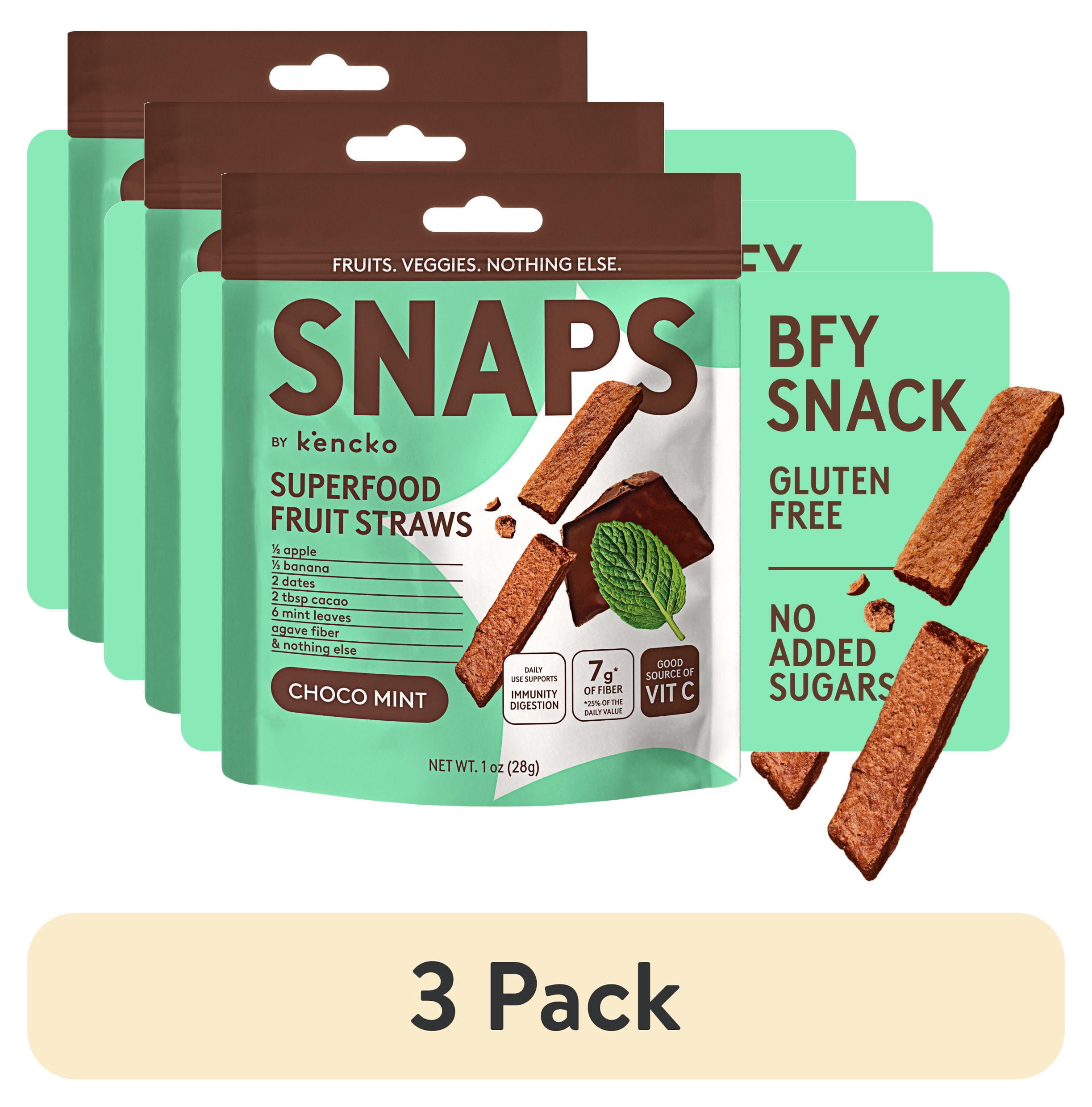 (3 pack) Kencko Chocolate Mint Snaps, Superfood Fruit Straws, 1 oz Bag