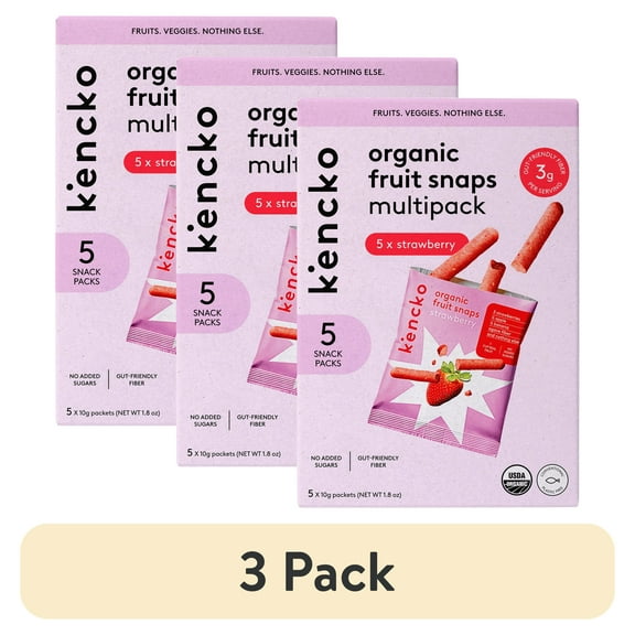 (3 pack) Kencko Strawberry Organic Fruit Snaps, Freeze Dried Snacks, 5 x 0.35 oz Snack Packs