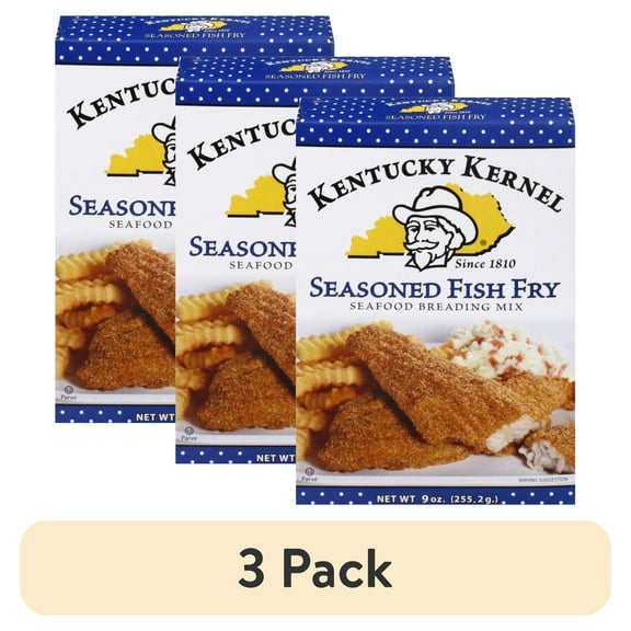 (3 pack) Kentucky Kernel Seasoned Fish Fry, Seafood Breading Batter Mix, 9 oz Box - Crispy Coating for Fish, Shrimp, and Seafood