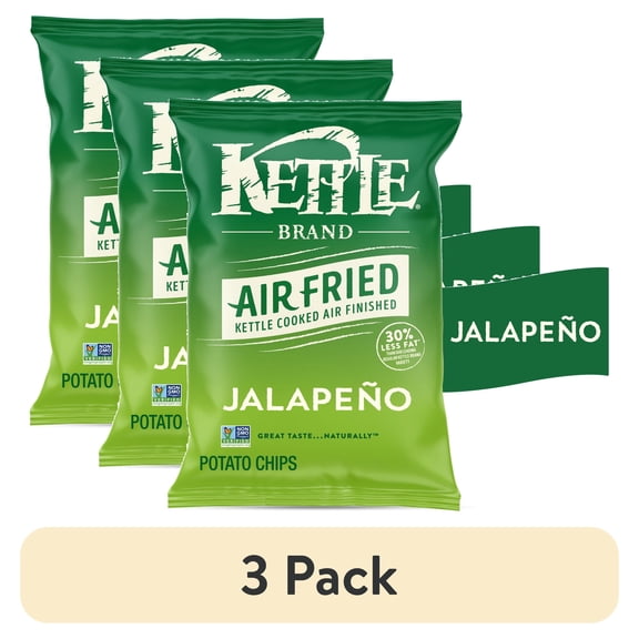 (3 pack) Kettle Brand Potato Chips, Air Fried Jalapeno Kettle Chips, 6.5 oz Bag