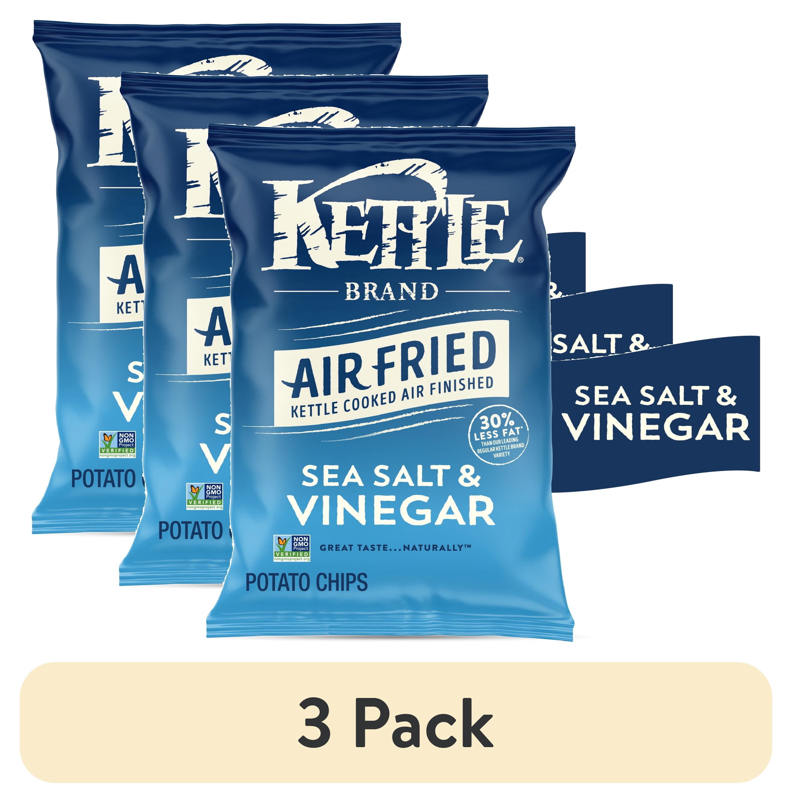 (3 pack) Kettle Brand Potato Chips, Air Fried Sea Salt & Vinegar Kettle Chips, 6.5 oz Bag