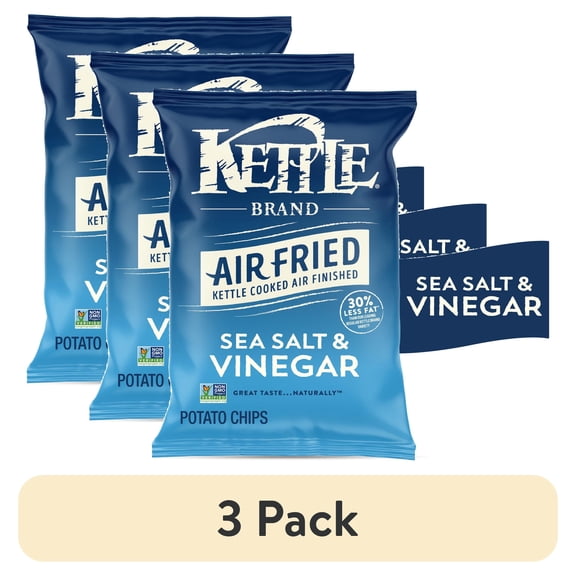 (3 pack) Kettle Brand Potato Chips, Air Fried Sea Salt & Vinegar Kettle Chips, 6.5 oz Bag