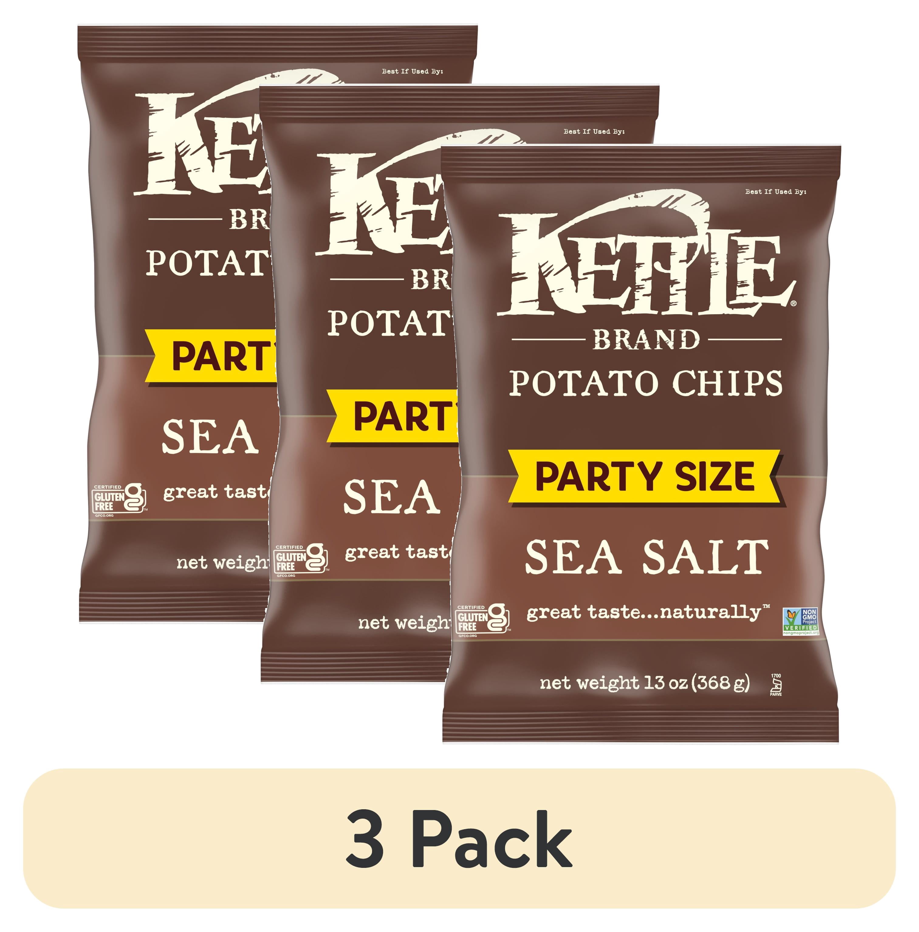 (3 pack) Kettle Brand Potato Chips, Sea Salt Kettle Chips, Party Size, 13 oz