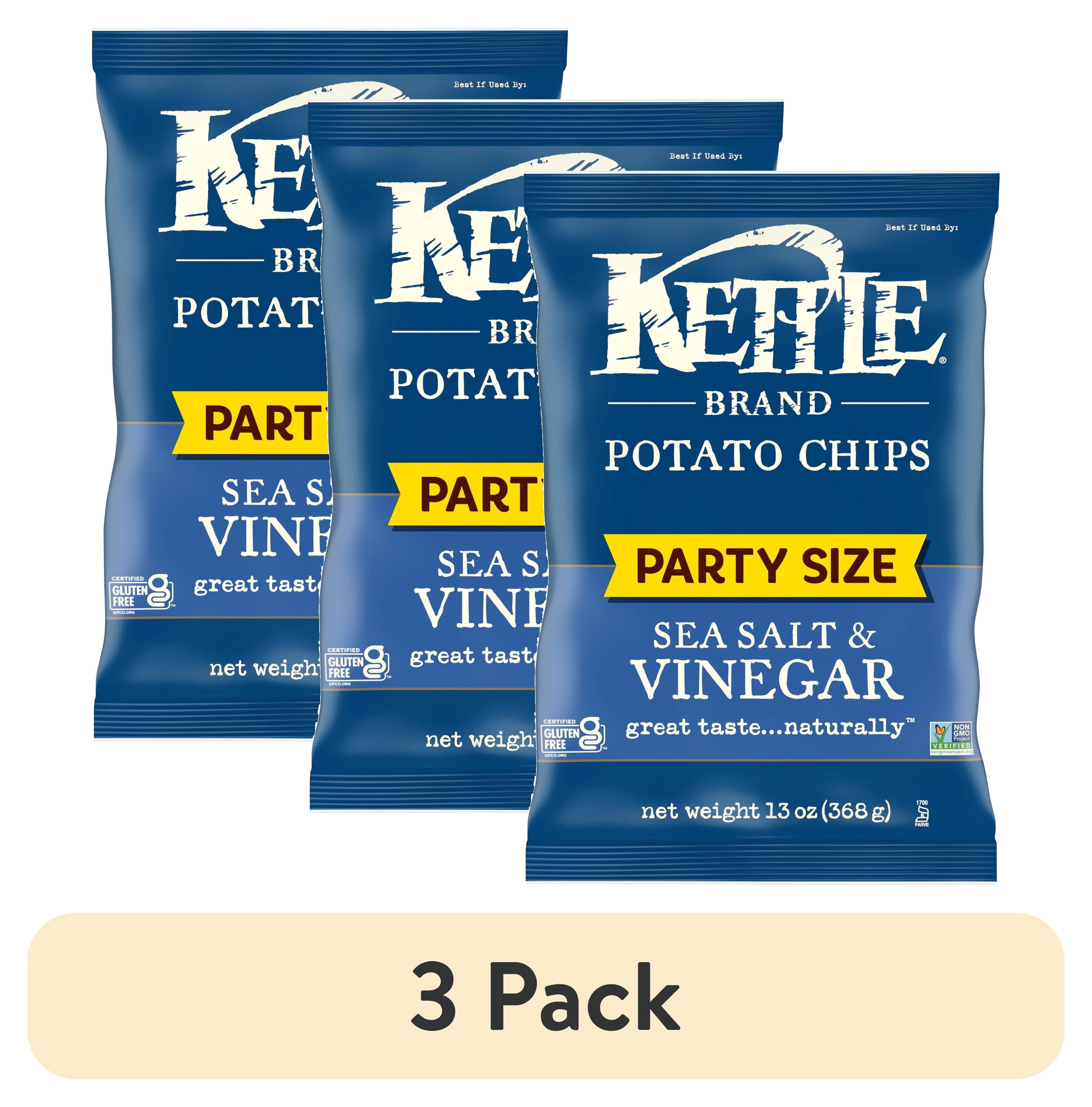 (3 pack) Kettle Brand Potato Chips, Sea Salt & Vinegar Kettle Chips, Party Size, 13 oz