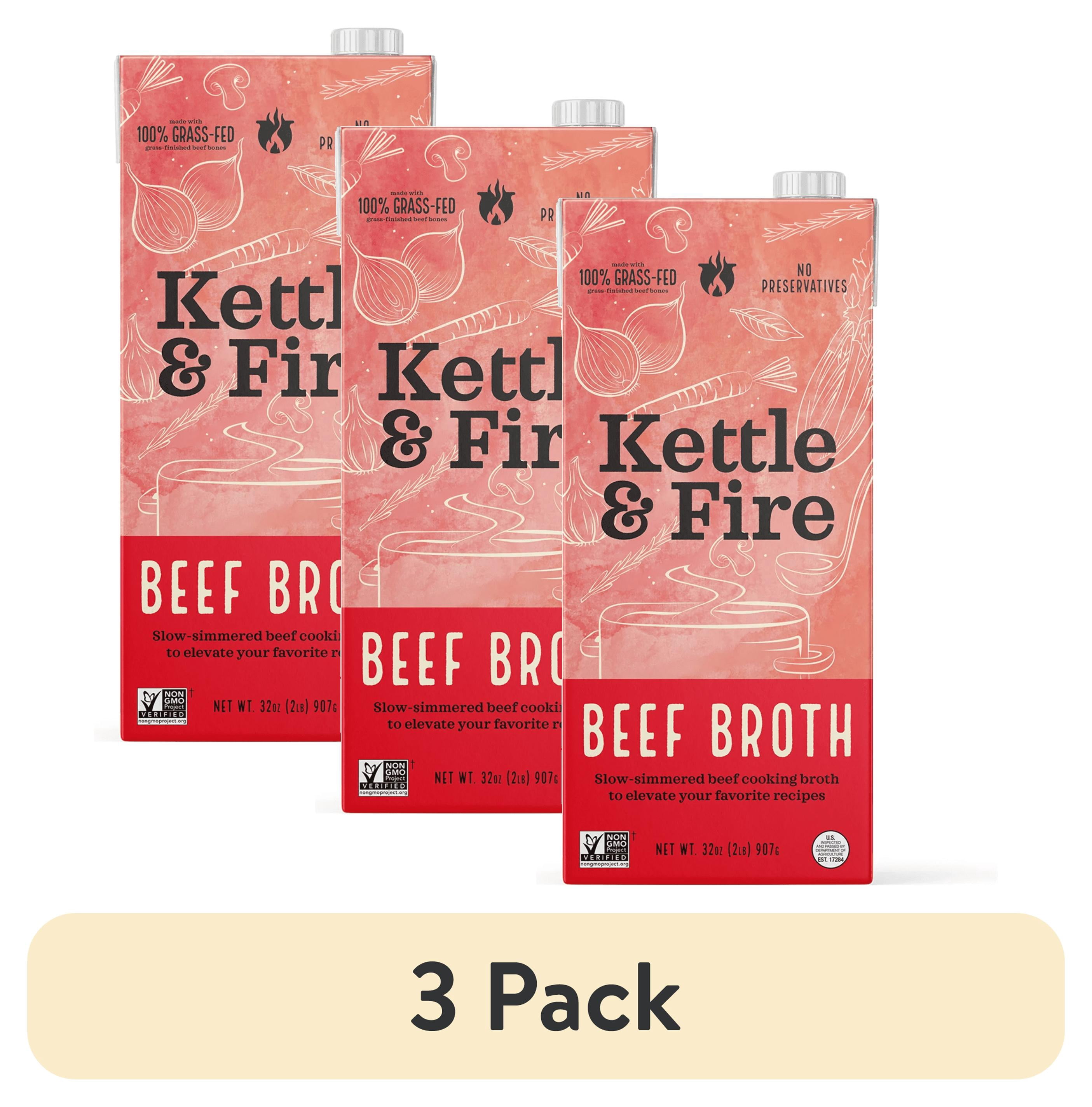 (3 pack) Kettle & Fire Beef Cooking Broth, Shelf-Stable, 32 oz