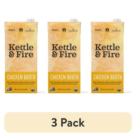 (3 pack) Kettle & Fire Chicken Cooking Broth, Shelf-Stable, 32 oz