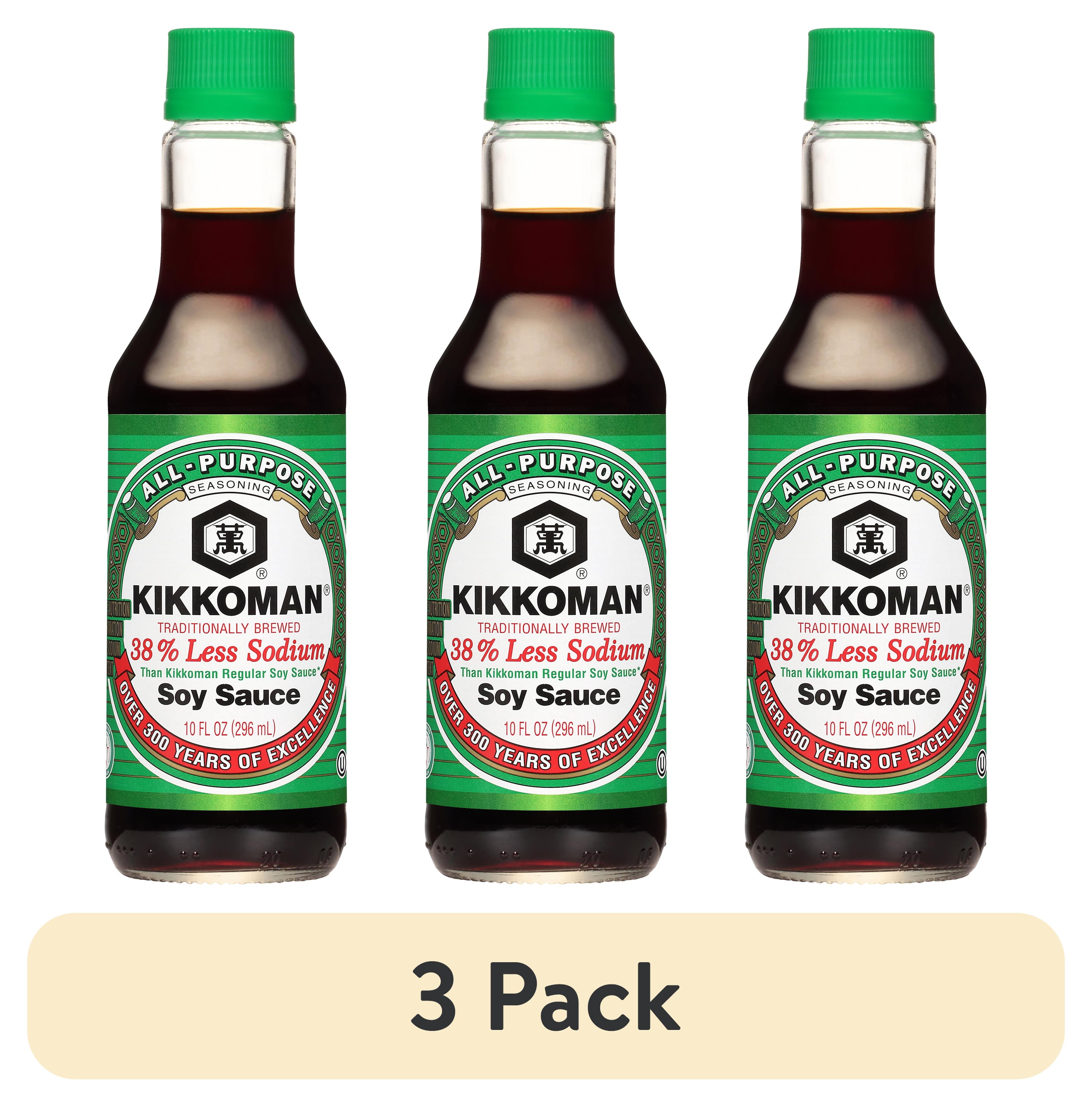 (3 pack) Kikkoman 38% Less Sodium Soy Sauce, 10.0 fl oz