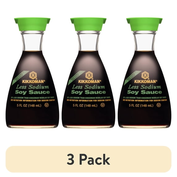 (3 pack) Kikkoman Soy Sauce, Less Sodium, 5 fl oz Bottle