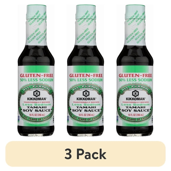 (3 pack) Kikkoman Tamari Less Sodium Soy Sauce, 10 fl oz Bottle
