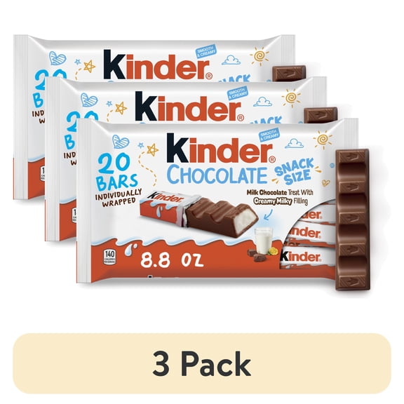 Kinder Chocolate, 20 Bars, Milk Chocolate Bar with Creamy Milky Filling, Individually Wrapped Candy, 8.8 oz Bag