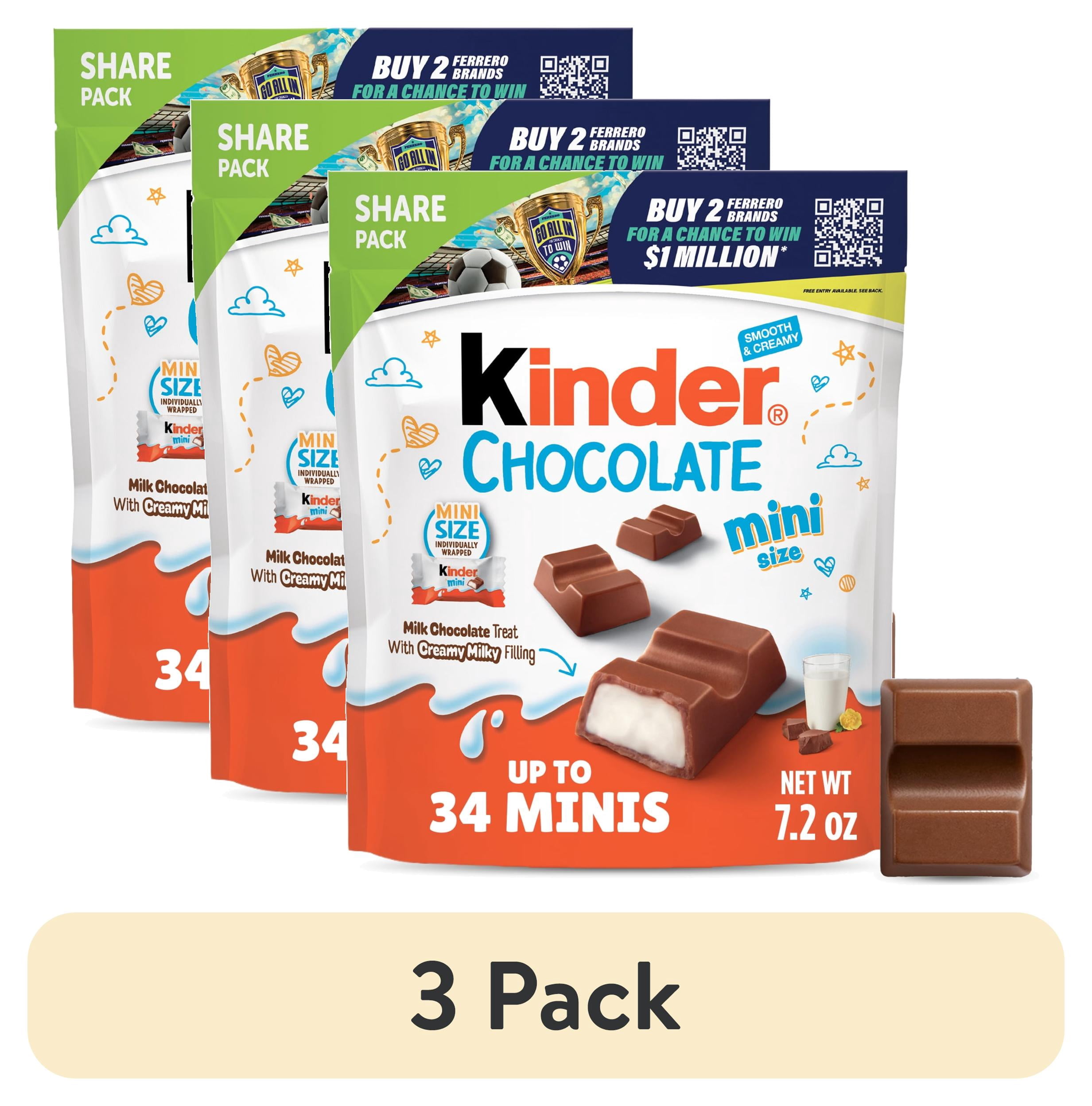 (3 pack) Kinder Chocolate Mini Bars with Creamy Milky Filling, Individually Wrapped Candy, Share Pack, 7.2 oz