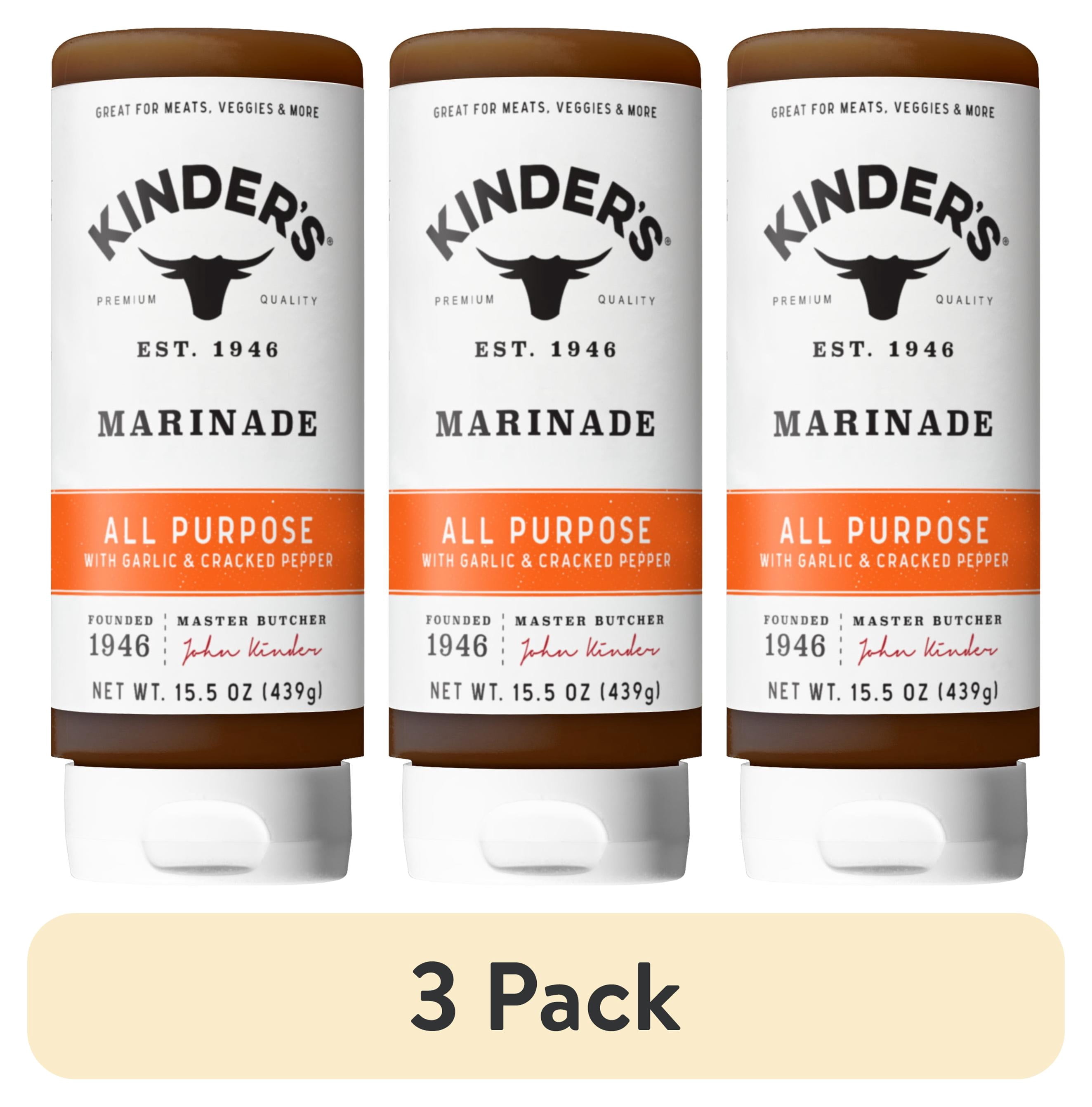 (3 pack) Kinder's All Purpose Marinade for Meat and Vegetables, 15.5 oz Bottle