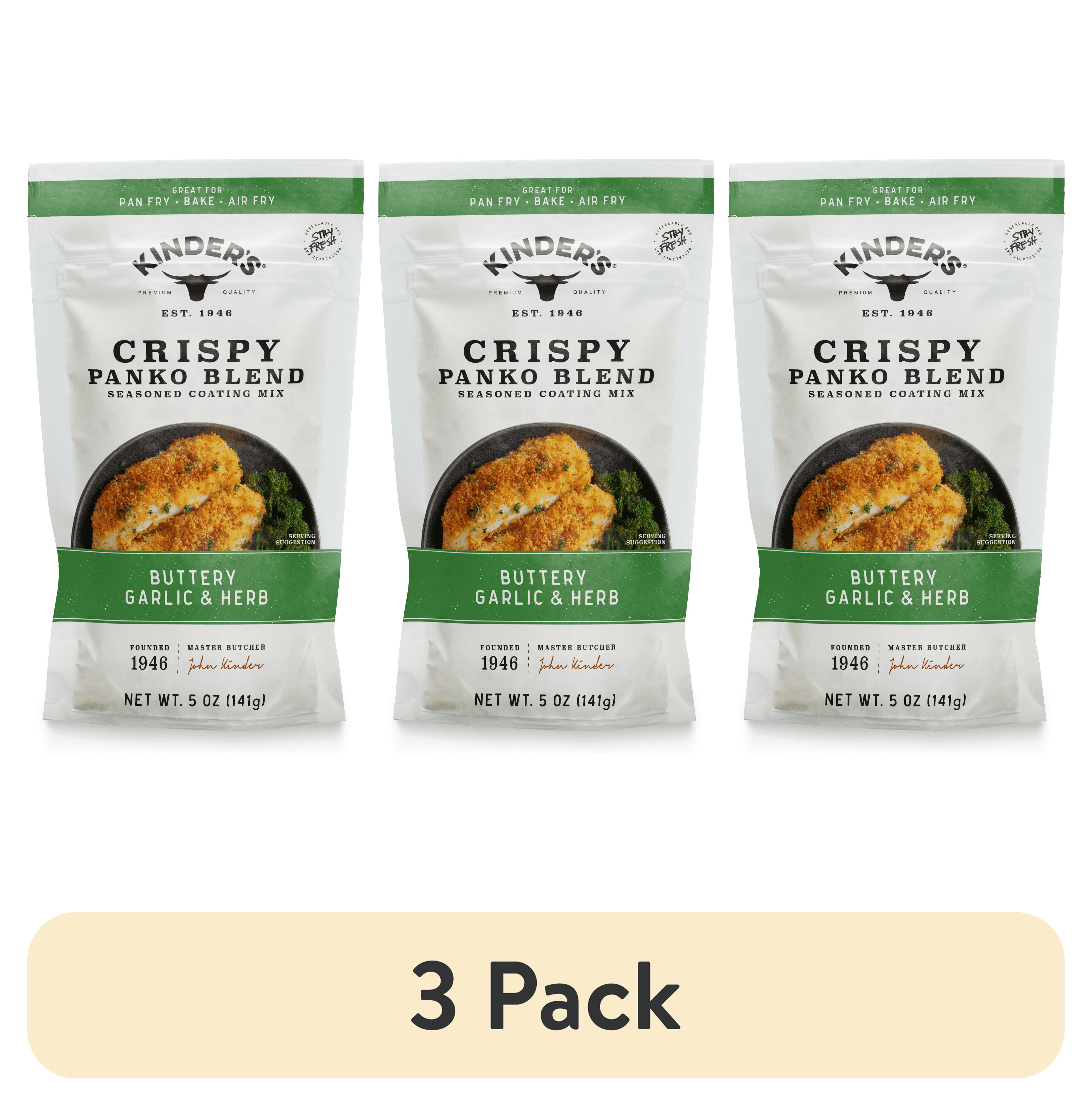 (3 pack) Kinder's Buttery Garlic & Herb Seasoned Panko Bread Crumb Coating Mix, 5 oz Pouch