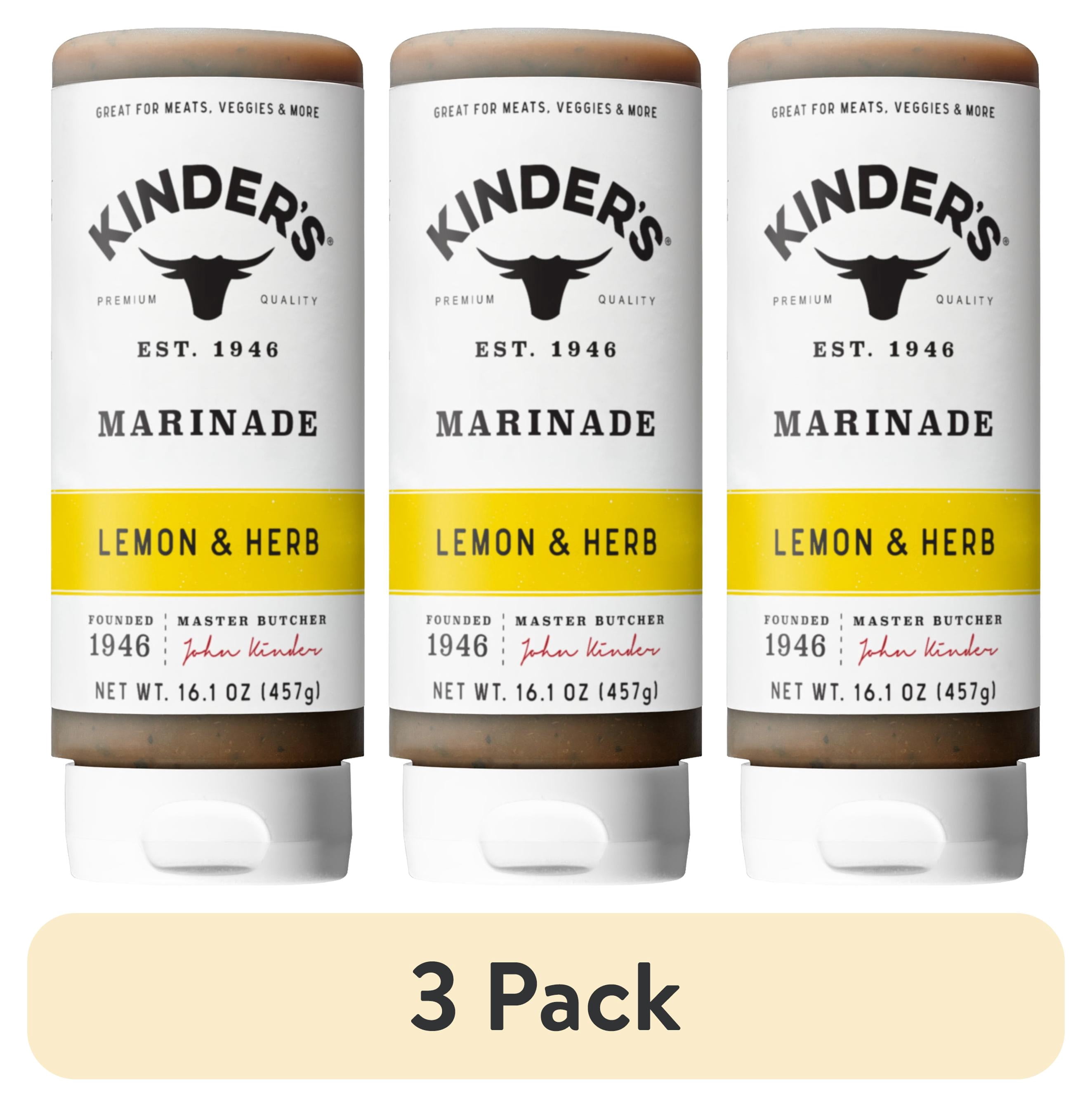 (3 pack) Kinder's Lemon and Herb Marinade for Meat and Vegetables, 16.1 oz Bottle
