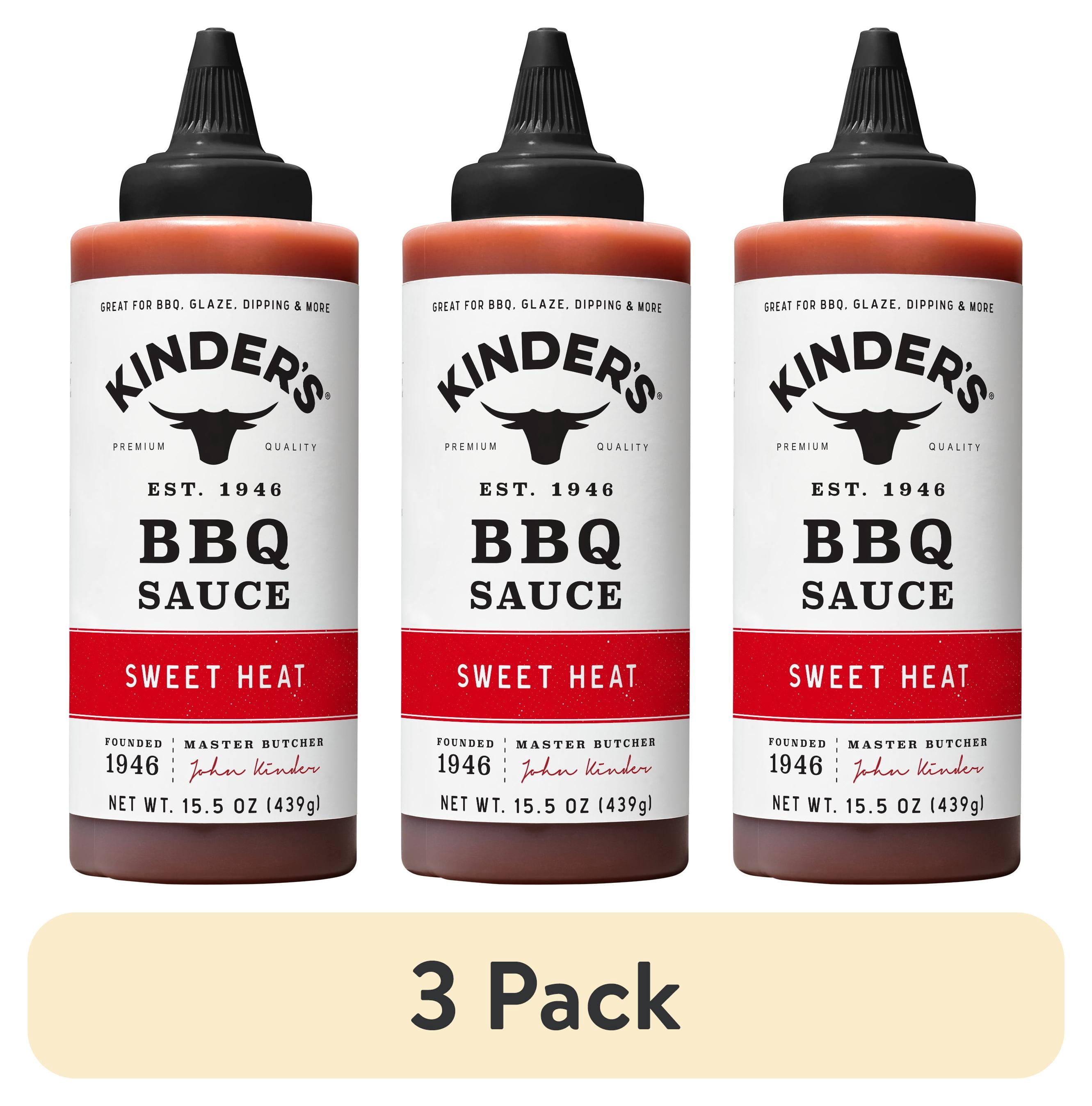 (3 pack) Kinder's Sweet Heat BBQ Sauce for Meat and Vegetables, 15.5 oz Bottle