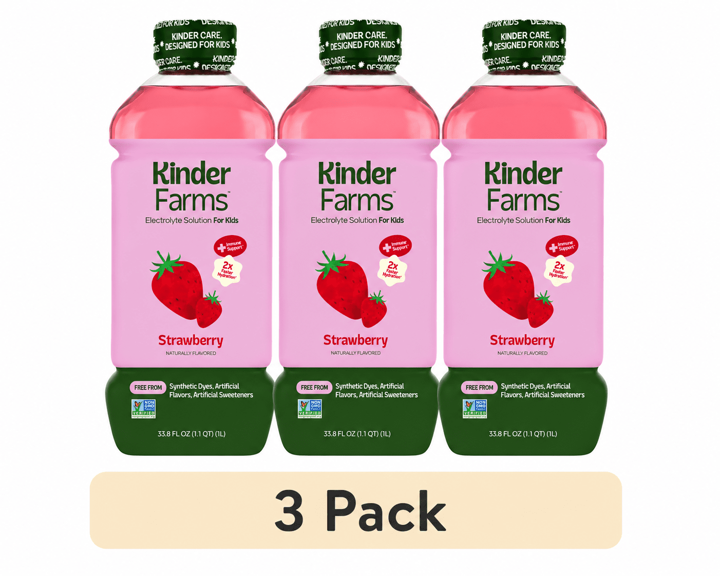 (3 pack) KinderLyte Electrolyte Drink for Kids & Adults, Strawberry, 1 Liter