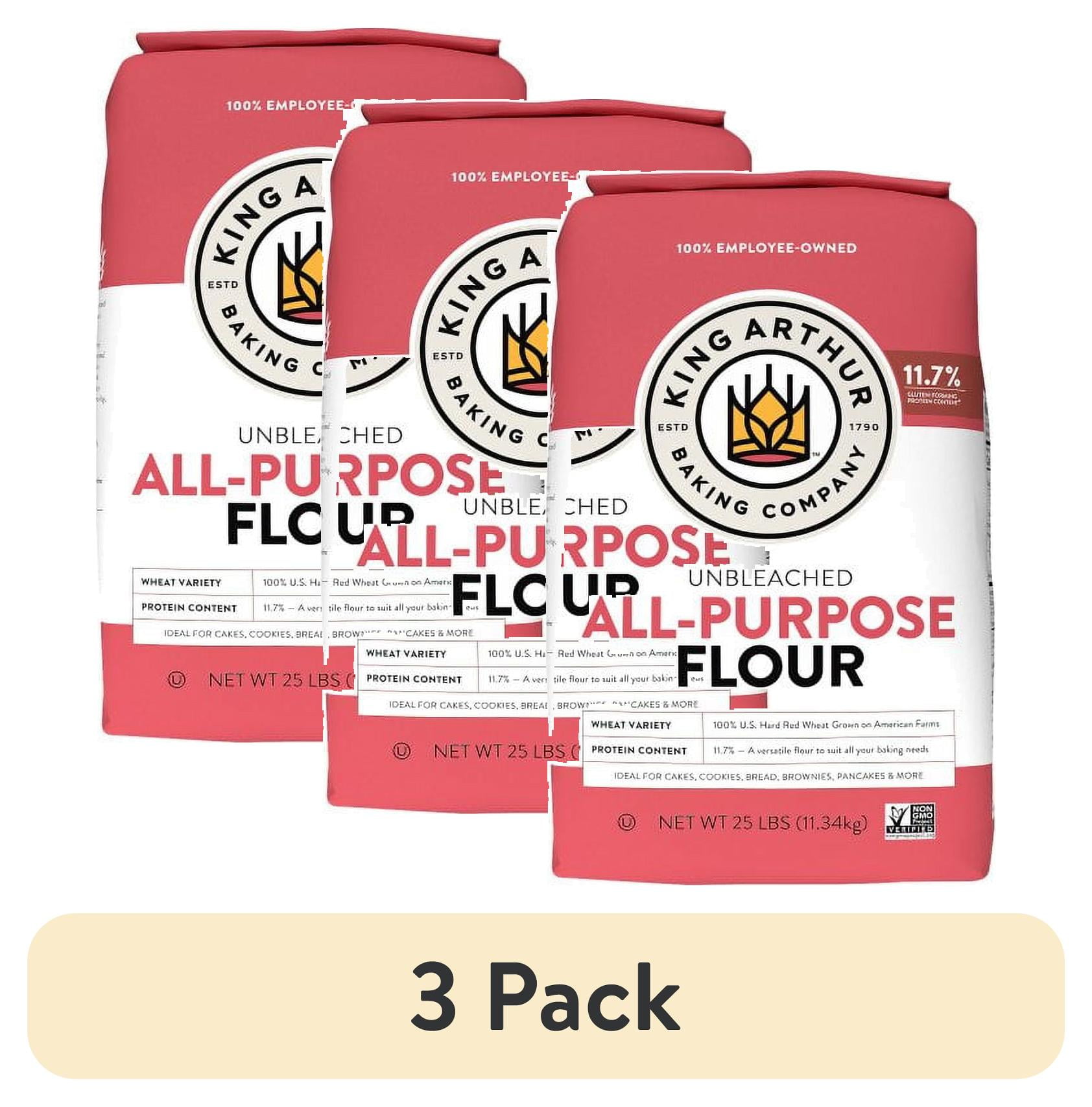 (3 pack) King Arthur, All Purpose Unbleached Flour, Non-GMO Project Verified, Certified Kosher, No Preservatives, 25 lbs