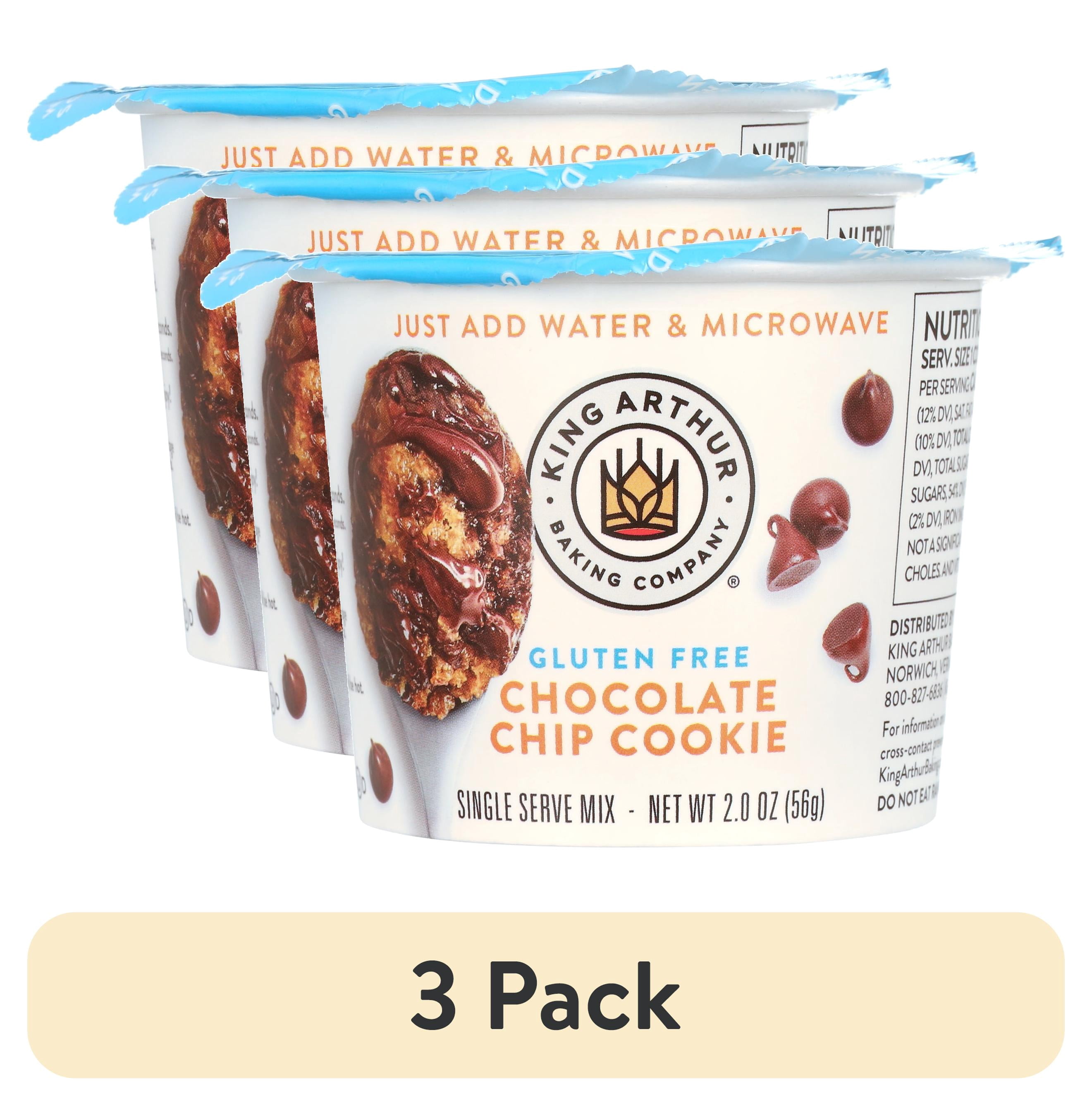 (3 pack) King Arthur Baking Company, Non-GMO Gluten Free Chocolate Chip Cookie Single Serve Mix Dessert Cups, 2 oz
