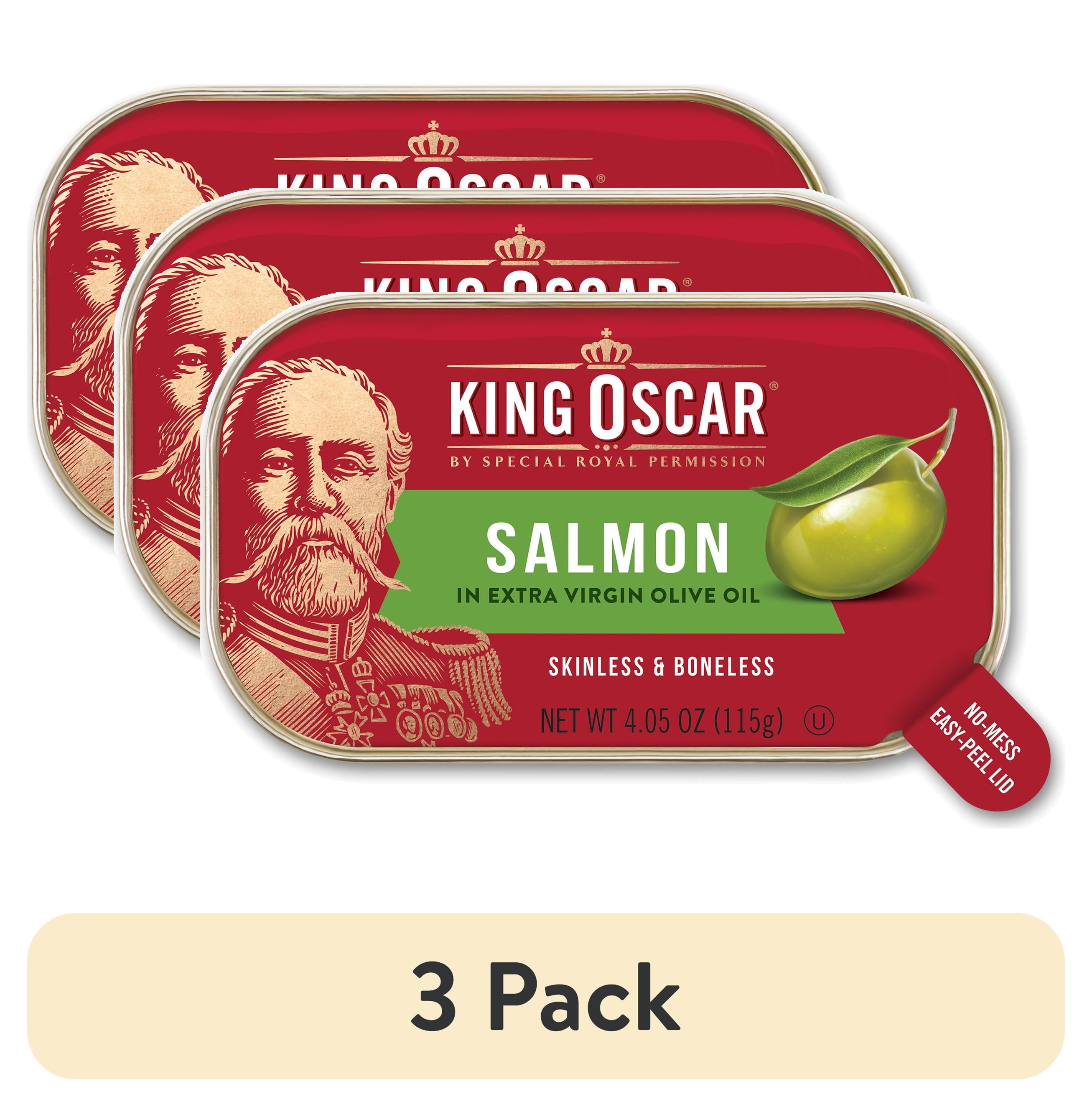 (3 pack) King Oscar Skinless & Boneless Premium Salmon in Olive Oil, 4.05 oz