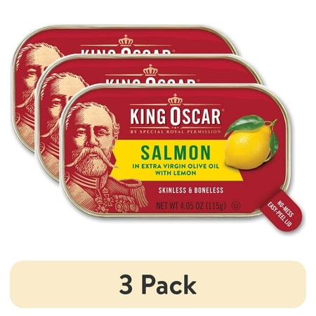 (3 pack) King Oscar Skinless & Boneless Premium Salmon in Olive Oil with Lemon, 4.05 oz