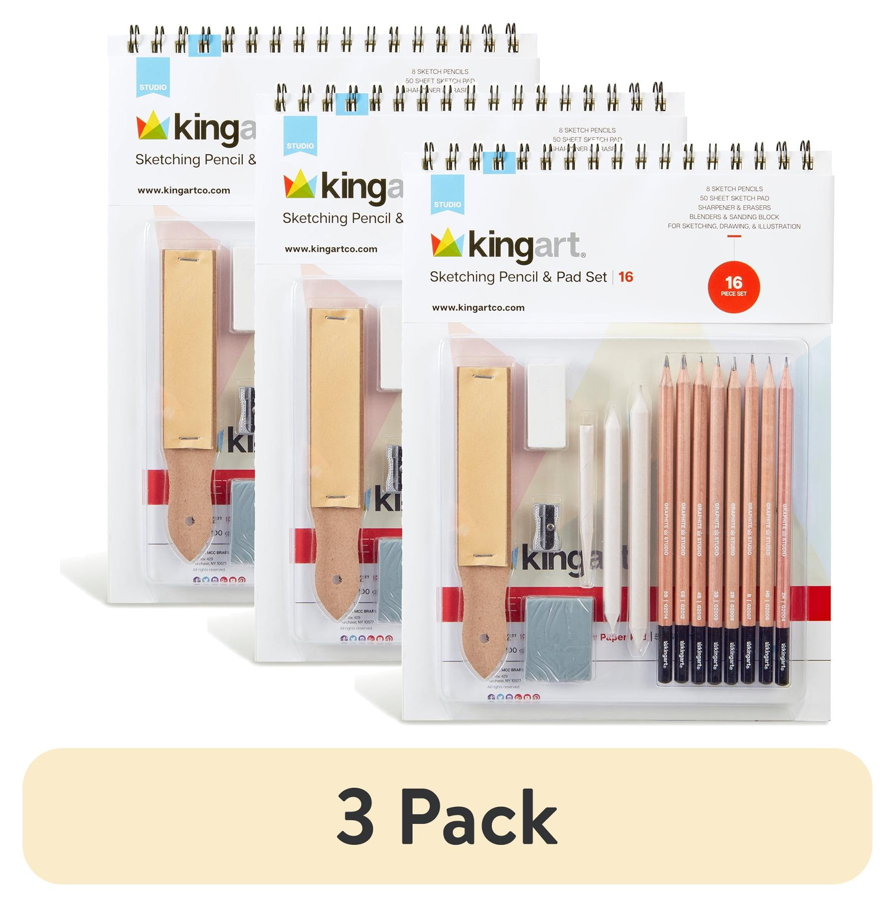 (3 pack) Kingart Studio, Sketching & Drawing Pencil Art Set Kit, 16 Pc., For Beginners and Experts