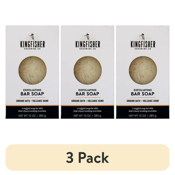 (3 pack) Kingfisher Co. Men's Exfoliating Bar Soap, Sandalwood and Black Pepper, 10 oz