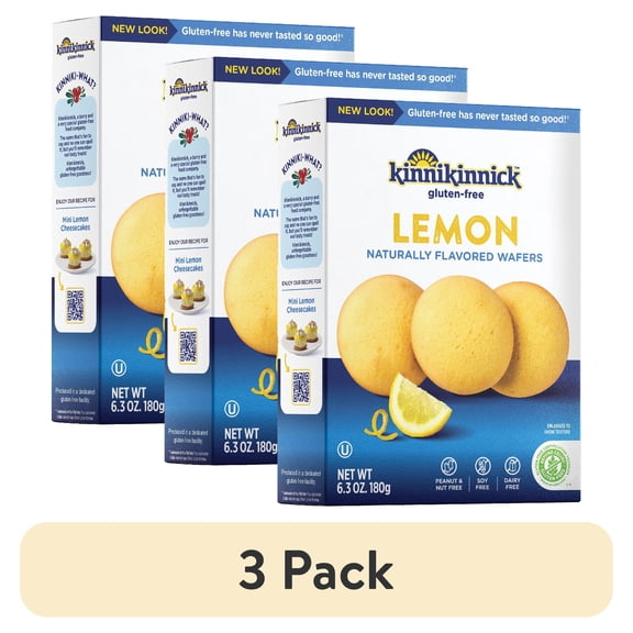 (3 pack) Kinnikinnick - Lemon Wafers - Gluten Free, Allergy Friendly Cookies - 6.3 oz. Box