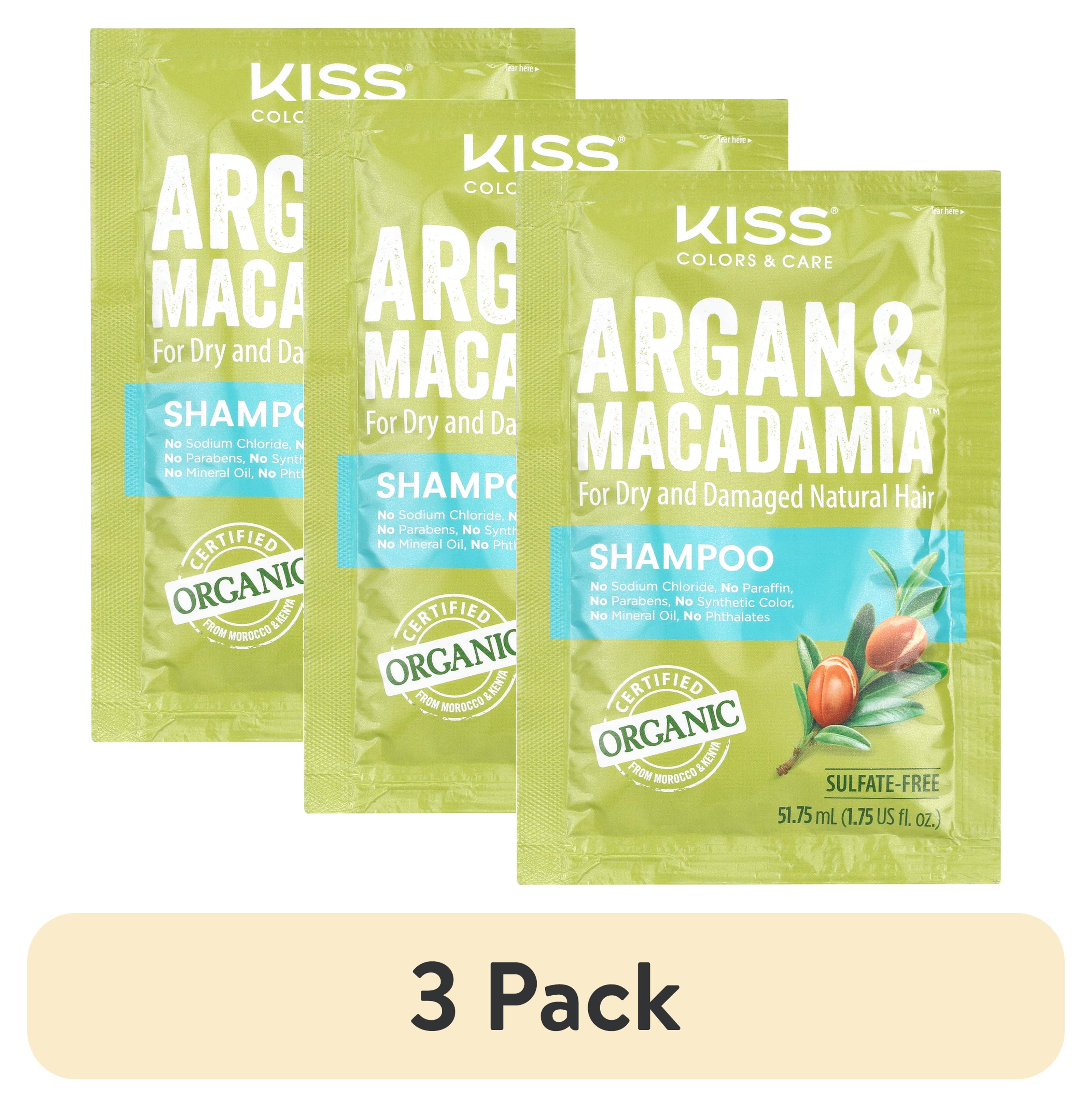 (3 pack) Kiss Colors & Care Argan & Macadamia Revitalizing Shampoo Sulfate-Free Certified Organic Argan & Macadamia Oils, 1.75 fl oz