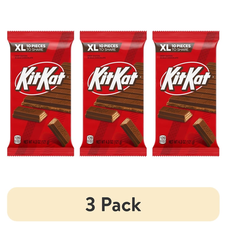 3 pack) Kit Kat Milk Chocolate Wafer XL Candy, Bar 4.3 oz, 10