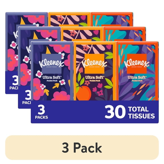 (3 pack) Kleenex On-The-Go 3-Ply Facial Tissues, 3 Pack (30 Total Tissues)
