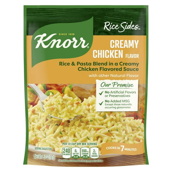 (3 pack) Knorr No Artificial Flavors Creamy Chicken Parboiled Rice Cooks in 7 Minutes, 5.7 oz Regular Pouch