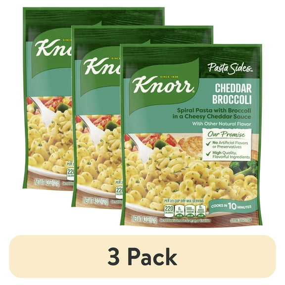 (3 pack) Knorr Pasta Sides Cheddar Broccoli Fusilli Made with No Artificial Flavors, 4.3 Oz Pouch
