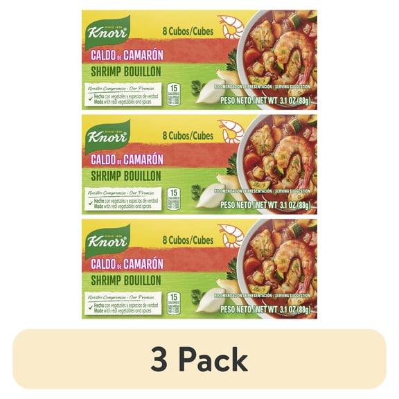 (3 pack) Knorr Shelf Stable Cubes Shrimp Bouillon, 3.1 oz, 8 Pack Box