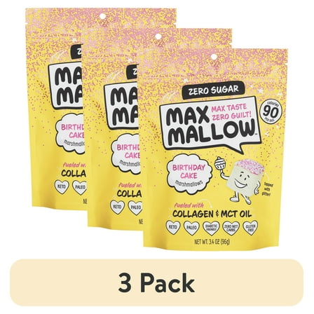 (3 pack) Know Brainer Max Mallow Birthday w Fun Glitter -Guilt-Free & Zero Sugar Marshmallows