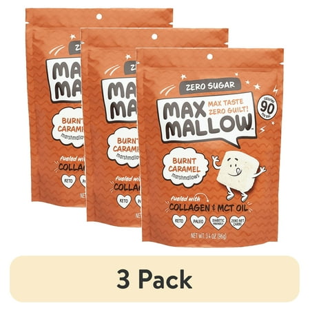 (3 pack) Know Brainer Max Mallow Burnt Caramel -Guilt-Free & Zero Sugar Marshmallows -Low Carb and Zero Fat