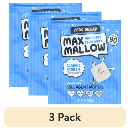 (3 pack) Know Brainer Max Mallow Classic Vanilla- Guilt-Free & Zero Sugar Marshmallows -Low Carb and Zero Fat