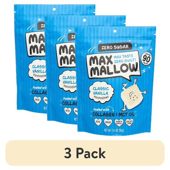 (3 pack) Know Brainer Max Mallow Classic Vanilla- Guilt-Free & Zero Sugar Marshmallows -Low Carb and Zero Fat