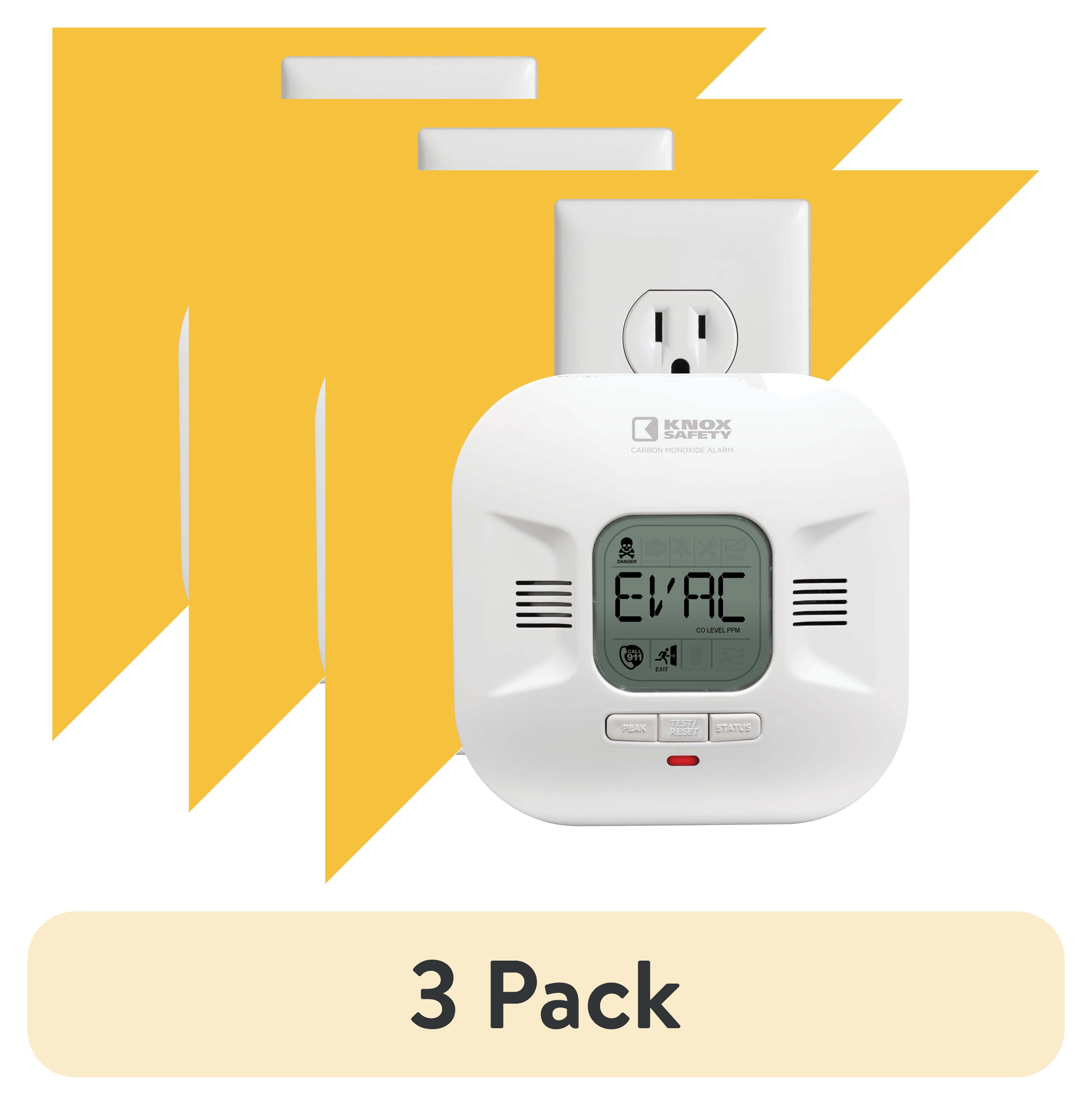 (3 pack) Knox Safety Plugin Carbon Monoxide Detector, Voice Alert & LCD Display, 10-Year Battery Backup