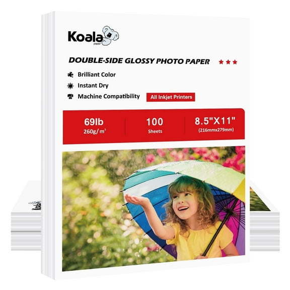 (3 pack) Koala Inkjet Photo Paper 8.5x11 Double-Sided Glossy, 100 Sheets ,260gsm 69lb, Thick Heavyweight Printer Photo Paper for DIY Greeting Cards, Book Covers, etc
