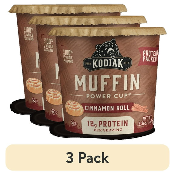 (3 pack) Kodiak Cakes Cinnamon Roll Muffin Cup, 12g of Protein per Serving, 2.36 oz
