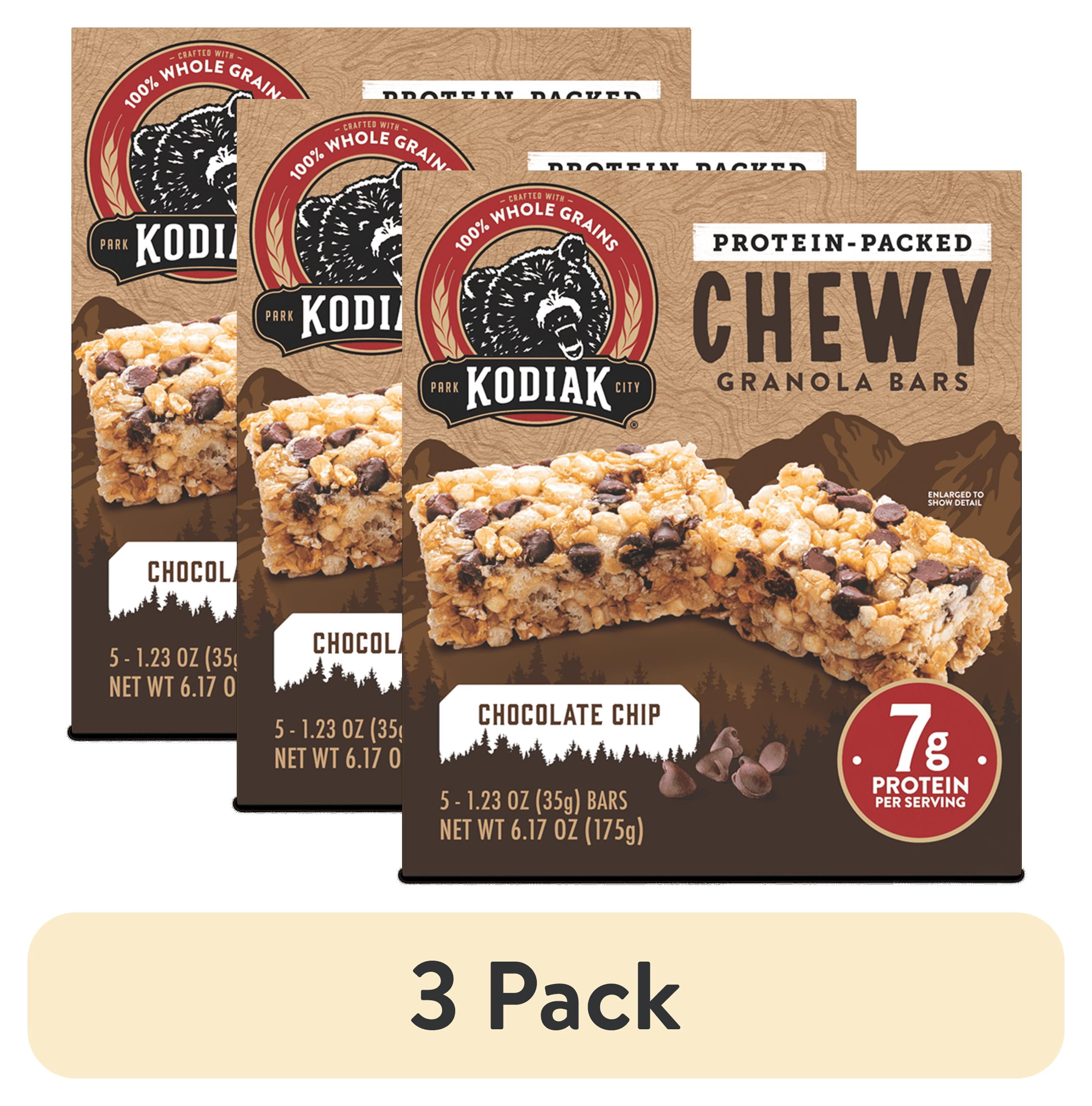 (3 pack) Kodiak Chocolate Chip Chewy Protein Granola Bars, 1.23 oz, 5 Count Cardboard Box