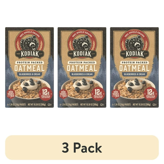 (3 pack) Kodiak Protein-Packed Blueberries and Cream Instant Oatmeal Packets, 1.76 oz (6 Count)