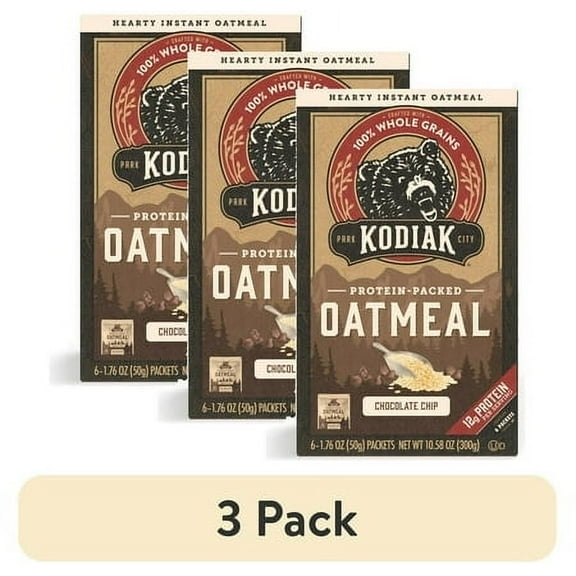 (3 pack) Kodiak Protein-Packed Chocolate Chip Instant Oatmeal Packets, 1.76 oz (6 Count)