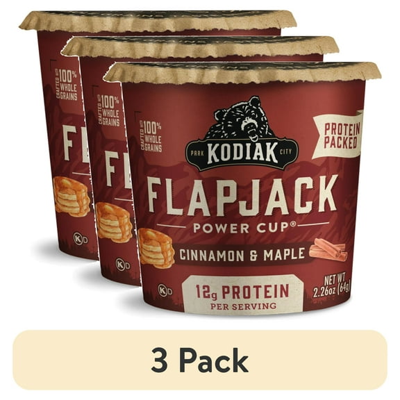 (3 pack) Kodiak Protein-Packed Cinnamon and Maple Flapjack Power Cup, 2.26 oz