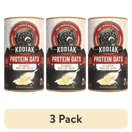 (3 pack) Kodiak Protein-Packed Classic Rolled Oats, 16 oz Canister