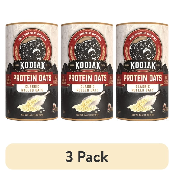 (3 pack) Kodiak Protein-Packed Classic Rolled Oats, 16 oz Canister