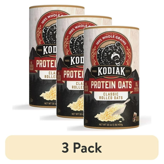 (3 pack) Kodiak Protein-Packed Classic Rolled Oats, 16 oz Canister