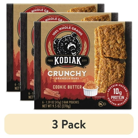 (3 pack) Kodiak Protein-Packed Cookie Butter Crunchy Granola Bars, 1.59 oz, 6 Count